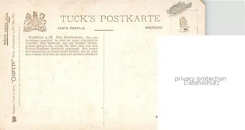 AK / Ansichtskarte Verlag Tucks Oilette Nr. 701 Frankfurt am Main Goethehaus Charles E. Flower  Kat. Verlage