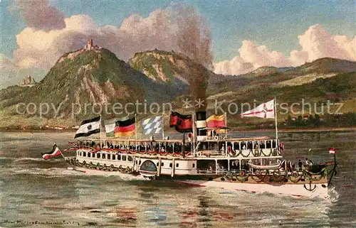 AK / Ansichtskarte Dampfer Seitenrad Festschiff auf dem Rhein Kuenstlerkarte Paul Puetzhofen Hambuechern  Kat. Schiffe