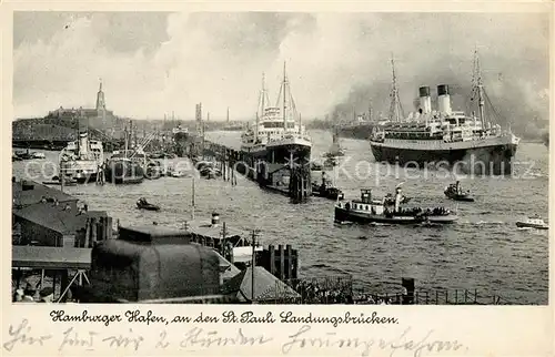 AK / Ansichtskarte Dampfer Oceanliner Hamburg Hafen St. Pauli Landungsbruecken  Kat. Schiffe