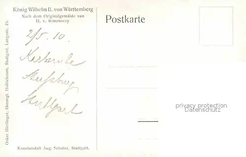 AK / Ansichtskarte Militaria Adel Koenig Wilhelm II von Wuerttemberg 