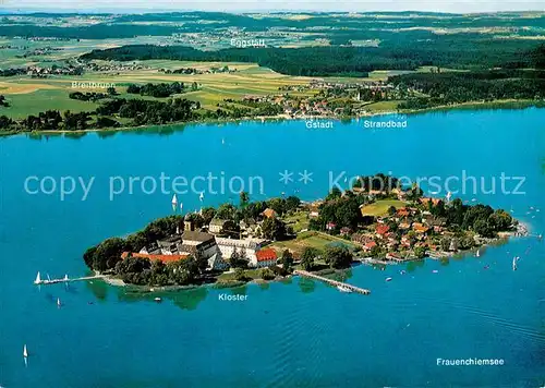 AK / Ansichtskarte Fraueninsel Chiemsee Fliegeraufnahme Gstadt Kloster Kat. Chiemsee