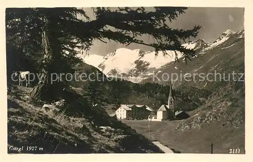 AK / Ansichtskarte Gurgl Ortsansicht mit Kirche Almvieh Kuh oetztaler Alpen Kat. Soelden oetztal Tirol