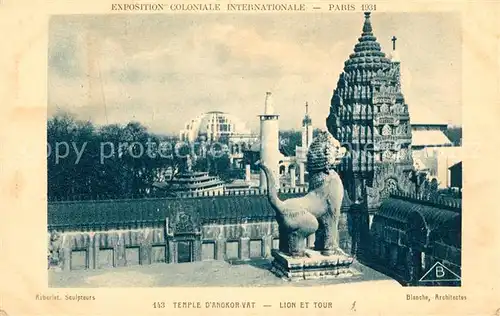 AK / Ansichtskarte Exposition Coloniale Internationale Paris 1931 Temple d Angkor Vat Lion et Tour  Kat. Expositions
