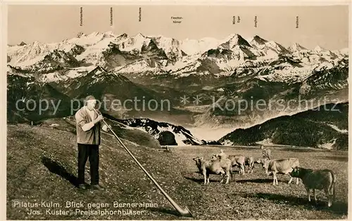 AK / Ansichtskarte Alphorn Pilatus Kulm Preisalphornblaeser Jos. Kuster Berneralpen  Kat. Musik