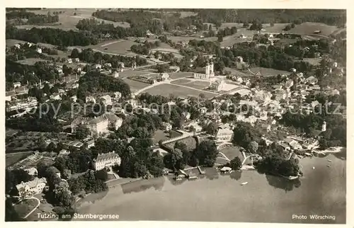 AK / Ansichtskarte Tutzing Fliegeraufnahme mit Starnberger See Kat. Tutzing