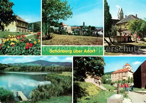 AK / Ansichtskarte Schoenberg Vogtland Schlossplatz Brunnen Grosser Teich Kulturhaus Kat. Mehltheuer Vogtland