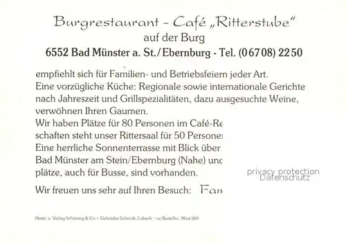 AK / Ansichtskarte Ebernburg Burgrestaurant Cafe Ritterstube Kat. Bad Muenster am Stein Ebernburg