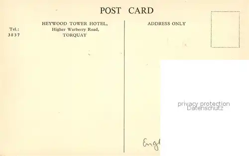 AK / Ansichtskarte Torquay UK Heywood Tower Hotel Drawing Kuenstlerkarte