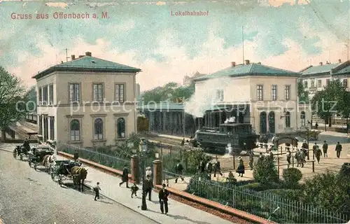 AK / Ansichtskarte Offenbach Main Lokalbahnhof Dampflokomotive Pferdekutschen Kat. Offenbach am Main