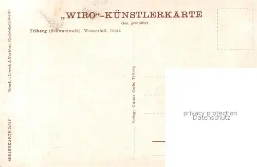 AK / Ansichtskarte Verlag WIRO Wiedemann Nr. 2425 C Triberg Schwarzwald Wasserfall Kat. Verlage
