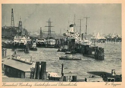 AK / Ansichtskarte Schiffe Ships Navires Hamburg Niederhafen ueberseebruecke