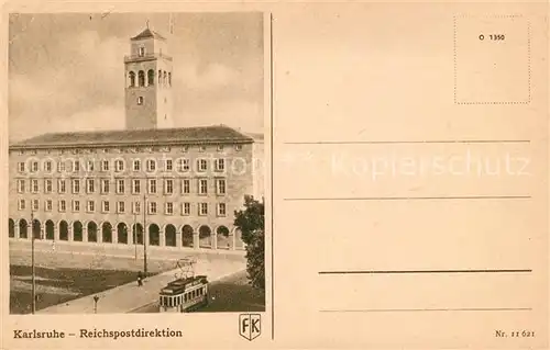 AK / Ansichtskarte Strassenbahn Karlsruhe Reichspostdirektion Kat. Strassenbahn