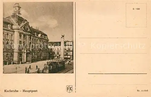 AK / Ansichtskarte Strassenbahn Karlsruhe Hauptpost Kat. Strassenbahn