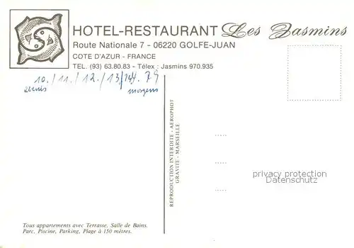 AK / Ansichtskarte Golfe Juan Hotel Restaurant Les Jasmins Kat. Antibes