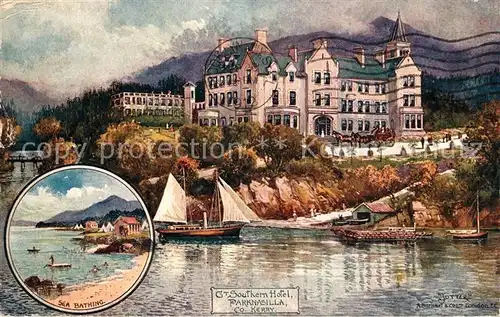 Sneem Great Southern Hotel Parknasilla Sea Bathing Drawing Kuenstlerkarte