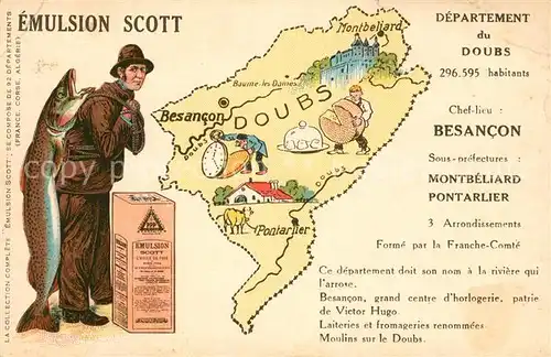 Besancon Doubs Carte du Departement du Doubs Emulsion Scott Kat. Besancon