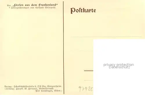 Markelsheim Partie bei der alten Klosterkirche Federzeichnung von G. Wedepohl Serie Perlen aus dem Frankenland Kuenstlerkarte Kat. Bad Mergentheim