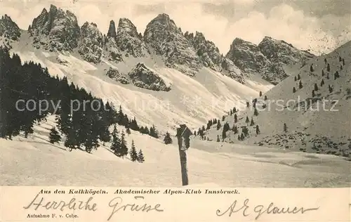 Innsbruck Winterlandschaft Kalkkoegeln Akademischer Alpenklub Alpenpanorama Kat. Innsbruck