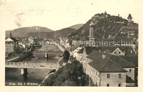 AK / Ansichtskarte Graz Steiermark Stadtpanorama mit 3 Bruecken Schlossberg Uhrturm Kat. Graz