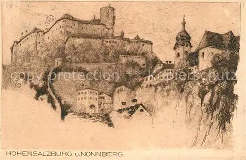 AK / Ansichtskarte Salzburg Oesterreich Festung Hohensalzburg und Nonnberg Kuenstlerkarte Kat. Salzburg