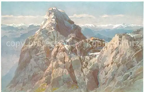 AK / Ansichtskarte Berchtesgaden Watzmann Mittelspitze Gebirgspanorama Berchtesgadener Alpen Kuenstlerkarte Kat. Berchtesgaden