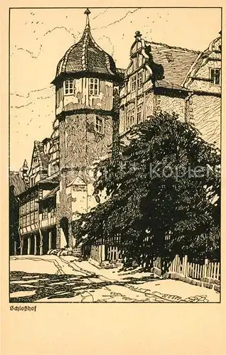 Quedlinburg Schlosshof Federzeichnung Kat. Quedlinburg