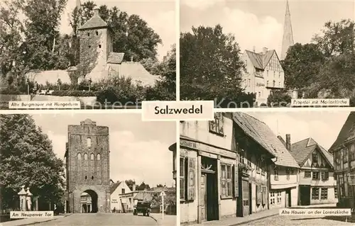 Salzwedel Alte Burgmauer mit Hungerturm Propstei mit Marienkirche Neuperver Tor Alte Haeuser Kat. Salzwedel