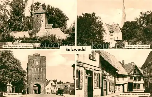 AK / Ansichtskarte Salzwedel Alte Burgmauer mit Hungerturm Propstei mit Marienkirche Neuperver Tor Alte Haeuser Kat. Salzwedel