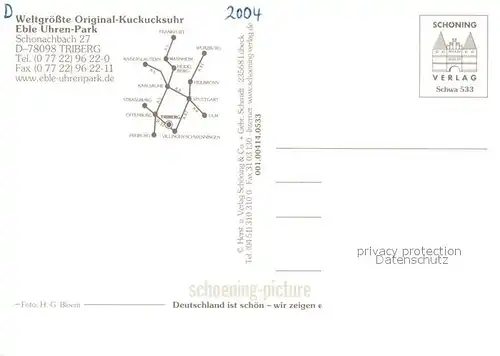 AK / Ansichtskarte Uhren Kuckucksuhr Triberg Schonachbach Uhren Park Kat. Technik