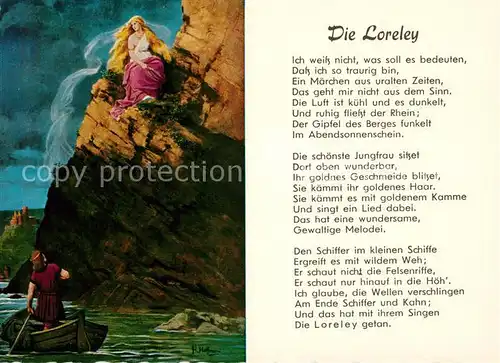 AK / Ansichtskarte Loreley Lorelei Gedicht Kuenstlerkarte H. Hoffmann Kat. Sankt Goarshausen