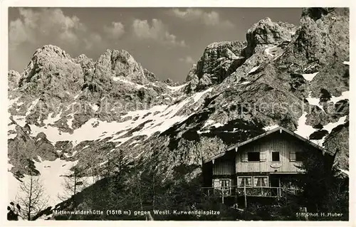 AK / Ansichtskarte Mittenwald Bayern Mittenwalder Huette mit Karwendelspitze Kat. Mittenwald