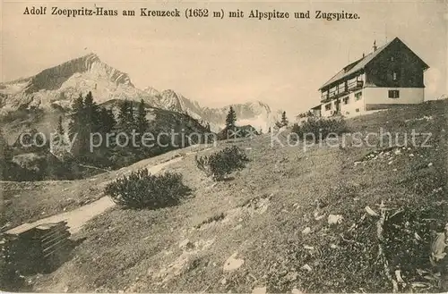 AK / Ansichtskarte Adolf Zoepperitzhaus am Kreuzeck mit Alpspitze und Zugspitze Kat. Garmisch Partenkirchen