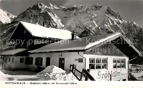 AK / Ansichtskarte Mittenwald Bayern Groeblalm mit Karwendel Kat. Mittenwald