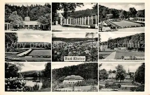 AK / Ansichtskarte Bad Elster Badeplatz Wandelhalle Stadion Bade Cafe Gondelteich Friedrich August Heim Rosengarten Kat. Bad Elster