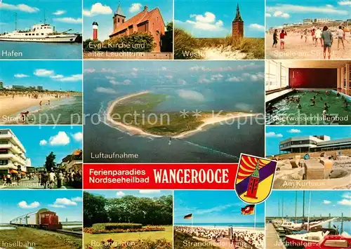 AK / Ansichtskarte Wangerooge Nordseebad Evangelische Kirche Leuchtturm Jachthafen Inselbahn Kat. Wangerooge