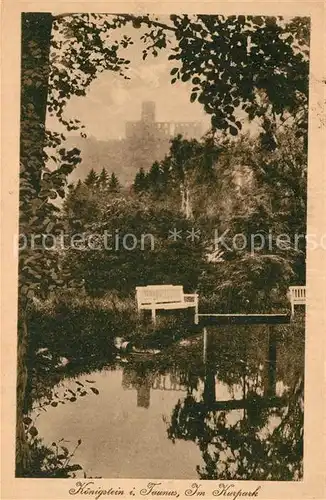 AK / Ansichtskarte Koenigstein Taunus Teich im Kurpark Burgruine im Hintergrund Kat. Koenigstein im Taunus