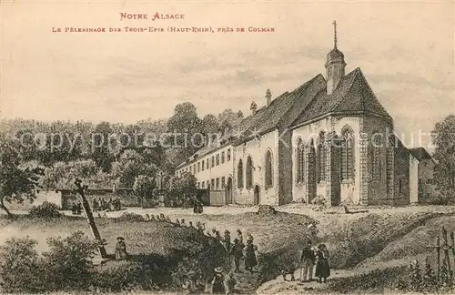 AK / Ansichtskarte Trois Epis Haut Rhin Elsass Le Pelerinage Wallfahrtskirche Kuenstlerkarte Kat. Ammerschwihr