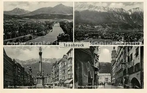 AK / Ansichtskarte Innsbruck Panorama Blick gegen Sueden Nordkette Maria Theresienstrasse Saeule Herzog Friedrichstrasse Kat. Innsbruck