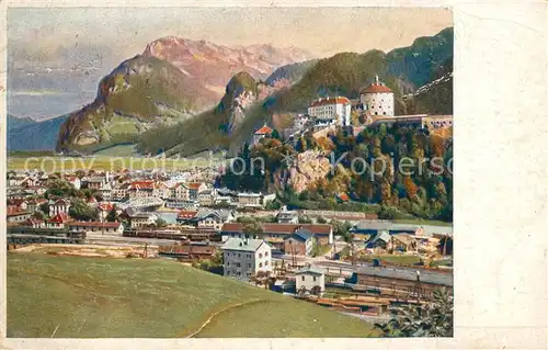 AK / Ansichtskarte Kufstein Tirol Stadtbild mit Festung Geroldseck und Alpen Kuenstlerkarte Kat. Kufstein