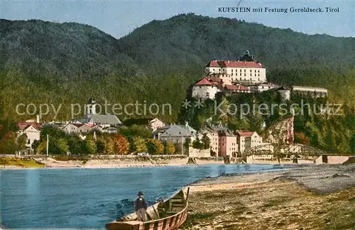 AK / Ansichtskarte Kufstein Tirol Uferpartie am Inn Blick zur Festung Geroldseck Kat. Kufstein