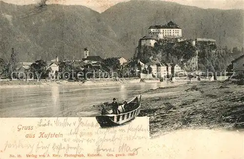 AK / Ansichtskarte Kufstein Tirol Uferpartie am Inn Blick zur Festung Geroldseck Kat. Kufstein