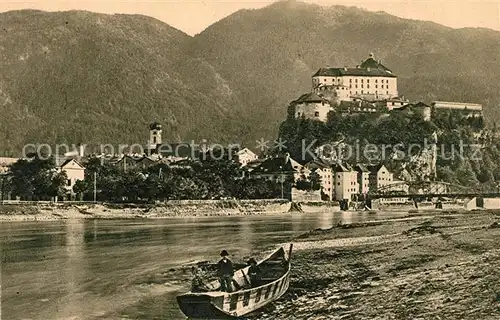 AK / Ansichtskarte Kufstein Tirol Uferpartie am Inn Blick zur Festung Geroldseck Kat. Kufstein