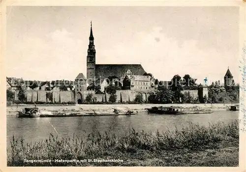 AK / Ansichtskarte Tangermuende Hafenpartie mit St Stephanskirche Kat. Tangermuende