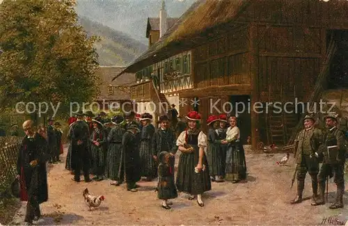 AK / Ansichtskarte Hoffmann Heinrich Nach der Kirche Trachten Schwarzwald  Kat. Kuenstlerkarte