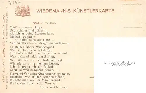 AK / Ansichtskarte Verlag WIRO Wiedemann Nr. 2739 A Wildbad Trinkhalle  Kat. Verlage
