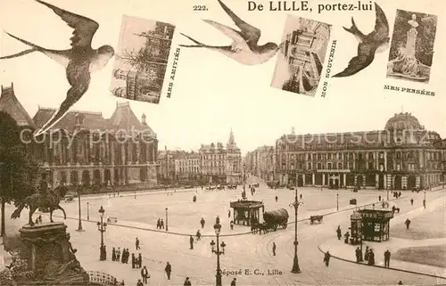 AK / Ansichtskarte Lille Nord Platz Denkmal Briefschwalbe Kat. Lille