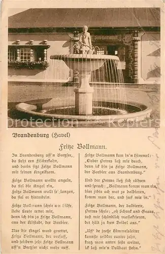 AK / Ansichtskarte Brandenburg Havel Fritze Bollmann Brunnen mit Liedtext Kat. Brandenburg