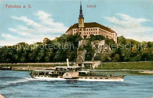 AK / Ansichtskarte Tetschen Bodenbach Boehmen Schloss Elbedampfer Kat. Decin