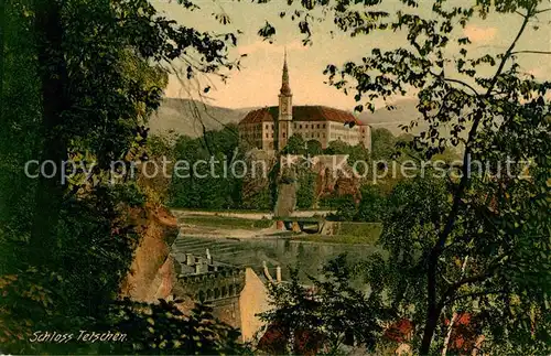 AK / Ansichtskarte Tetschen Bodenbach Boehmen Elbepartie mit Schloss Kat. Decin