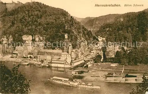AK / Ansichtskarte Herrnskretschen Tschechien Boehmen Schloss Hotel Elbedampfer Kat. Hrensko